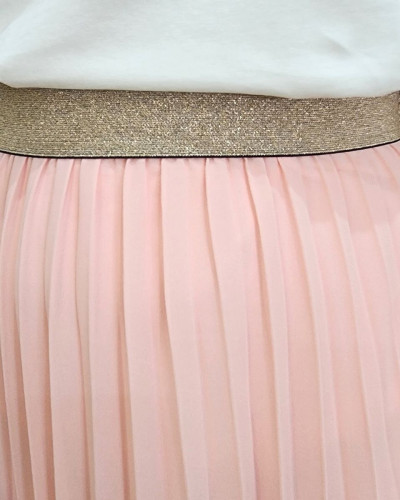 Jupe midi plissée femme élastique doré