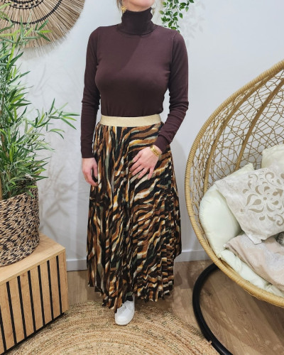 Jupe plissée femme à motifs et liseré cuivré Oxane