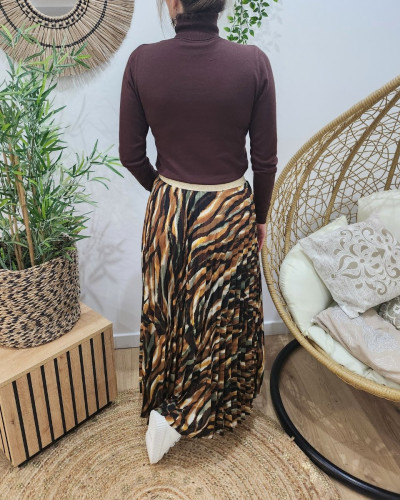 Jupe plissée femme à motifs et liseré cuivré Oxane