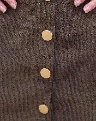 Jupe courte femme velours cotelé marron boutons dorés