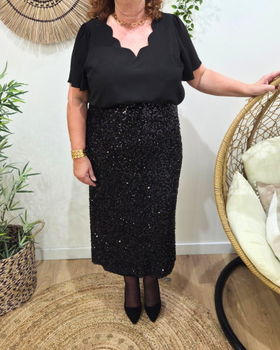Jupe longue femme à perles et sequins grande taille Maëlyne