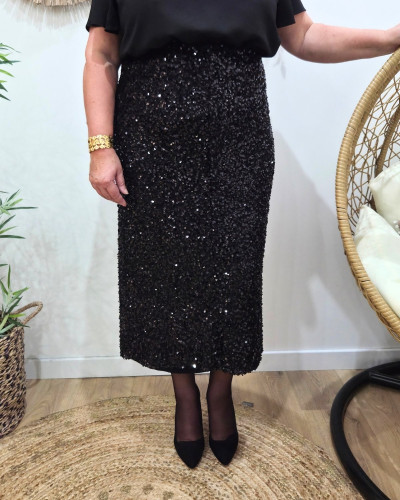 Jupe longue femme à perles et sequins grande taille Maëlyne