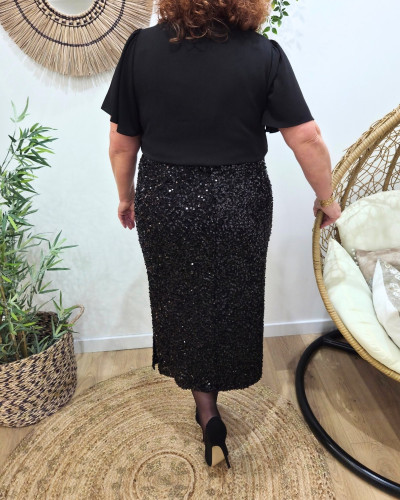 Jupe longue femme à perles et sequins grande taille Maëlyne