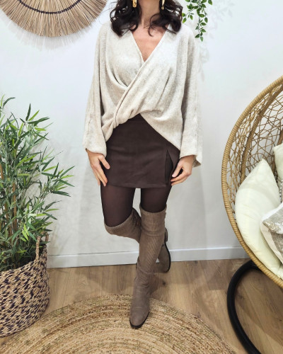 Jupe short femme suédine marron