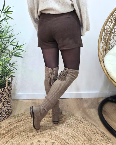 Jupe short femme suédine marron