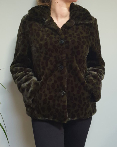 Manteau fausse fourrure leopard kaki