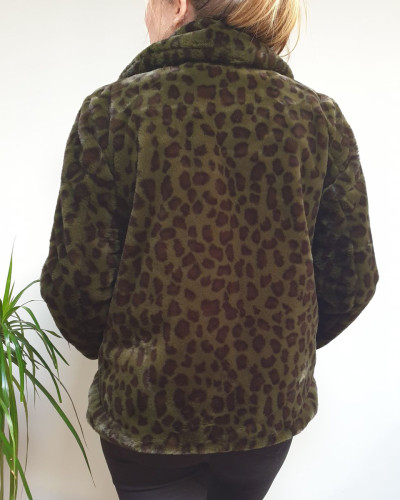Manteau fausse fourrure leopard kaki