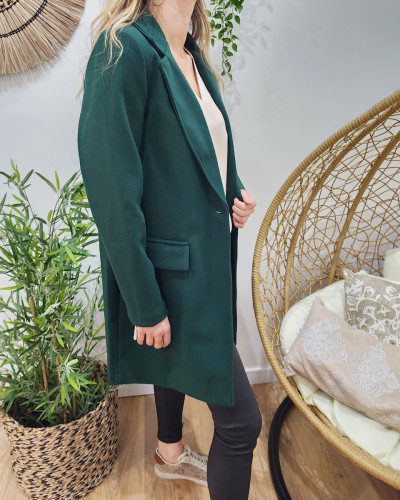 Manteau trench long vert bouteille