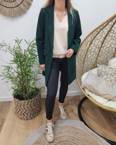 Manteau trench long vert bouteille