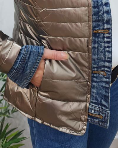 Doudoune femme bronze rebords jeans