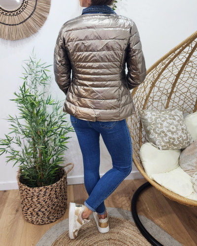 Doudoune femme bronze rebords jeans