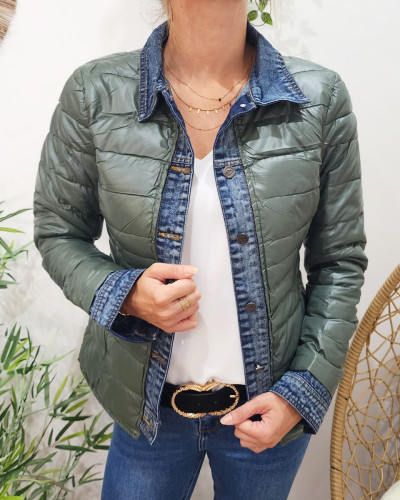 Doudoune femme kaki metallisé rebords jeans