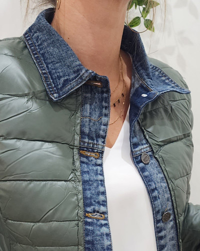 Doudoune femme kaki metallisé rebords jeans