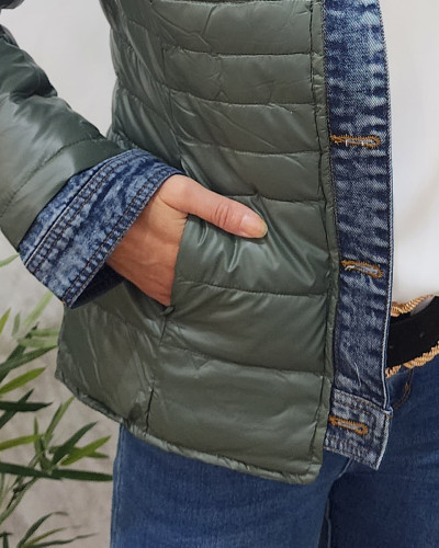 Doudoune femme kaki metallisé rebords jeans