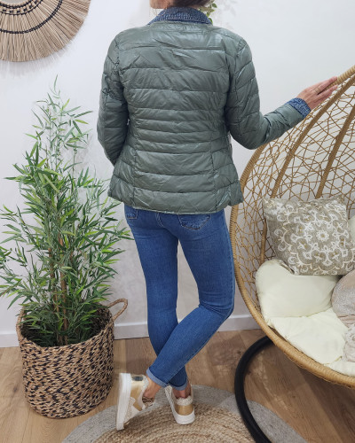 Doudoune femme kaki metallisé rebords jeans