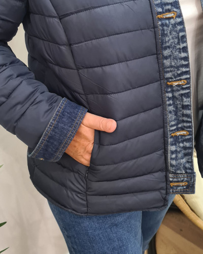 Doudoune femme grande taille bleu marine rebords jeans