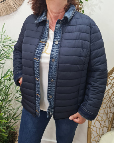 Doudoune femme grande taille bleu marine rebords jeans