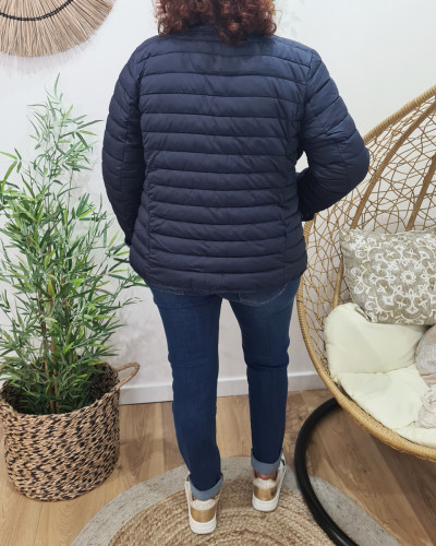 Doudoune femme grande taille bleu marine rebords jeans