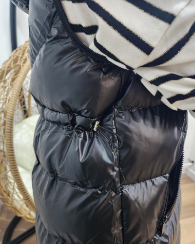 Doudoune sans manches longue femme noire à capuche