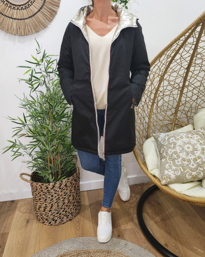 Parka doudoune femme longue épaisse réversible noire et dorée