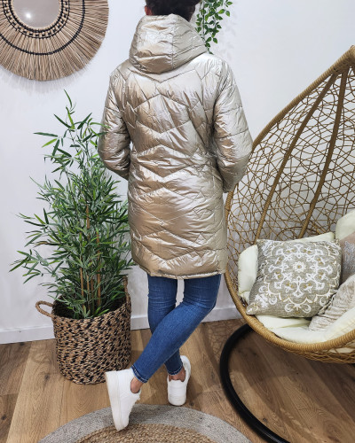 Parka doudoune femme longue épaisse réversible noire et dorée