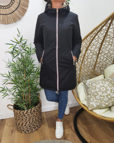 Parka doudoune femme longue épaisse réversible noire et dorée