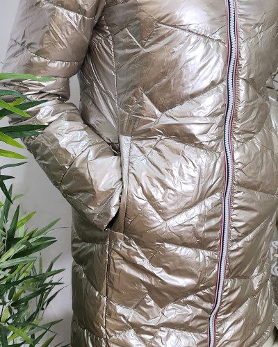 Parka doudoune femme longue épaisse réversible marine et dorée