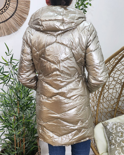 Parka doudoune femme longue épaisse réversible marine et dorée