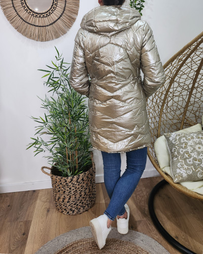 Parka doudoune femme longue épaisse réversible marine et dorée