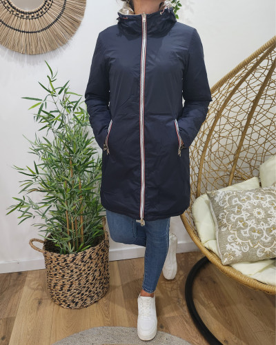 Parka doudoune femme longue épaisse réversible marine et dorée