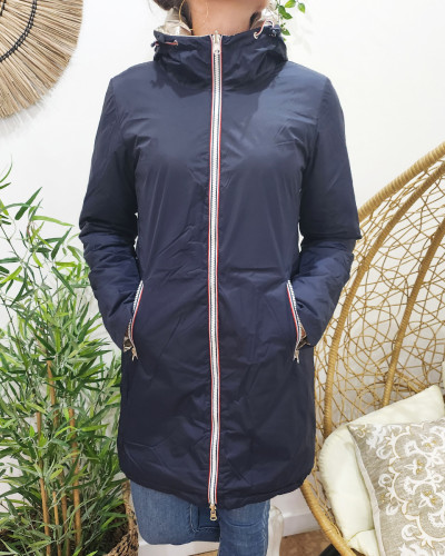 Parka doudoune femme longue épaisse réversible marine et dorée
