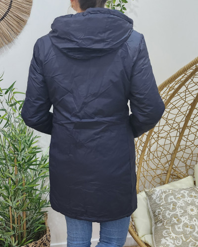 Parka doudoune femme longue épaisse réversible marine et dorée