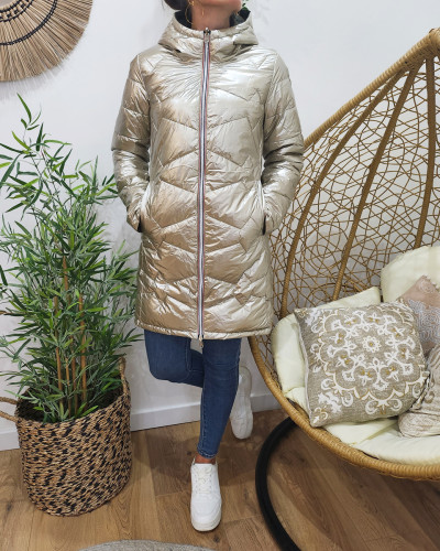 Parka doudoune femme longue épaisse réversible kaki et dorée