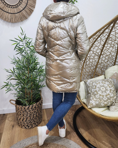 Parka doudoune femme longue épaisse réversible kaki et dorée