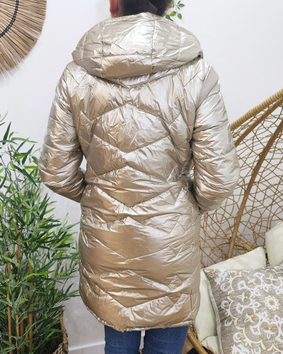 Parka doudoune femme longue épaisse réversible kaki et dorée