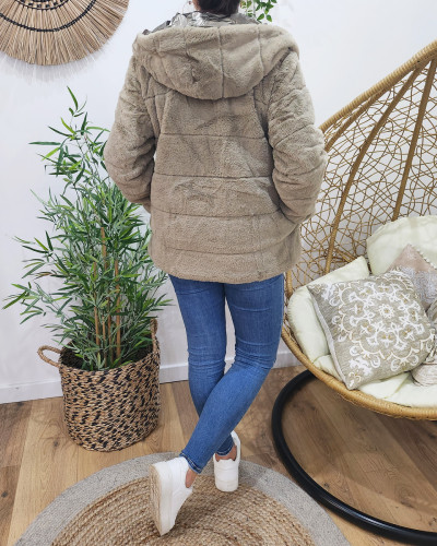 Parka femme réversible bronze fausse fourrure taupe Zola