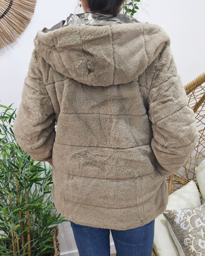 Parka femme réversible bronze fausse fourrure taupe Zola