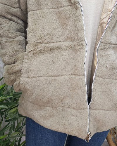 Parka femme réversible dorée fausse fourrure beige Zola