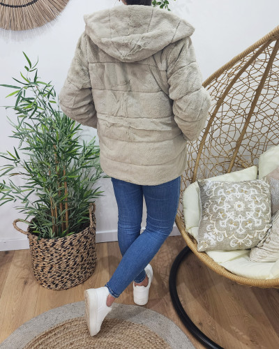 Parka femme réversible dorée fausse fourrure beige Zola