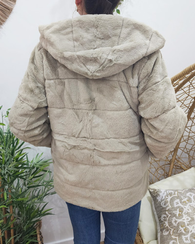 Parka femme réversible dorée fausse fourrure beige Zola