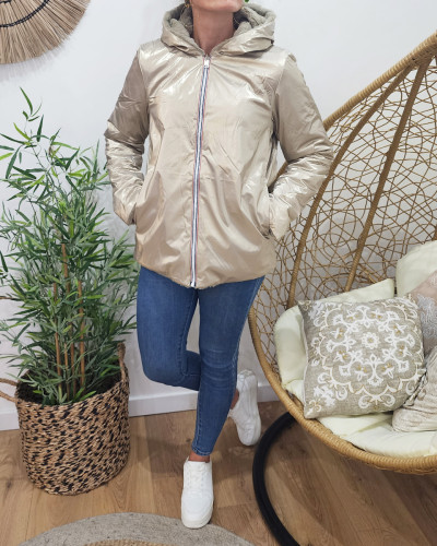 Parka femme réversible dorée fausse fourrure beige Zola