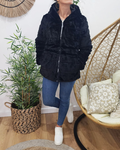 Parka femme réversible fausse fourrure noire Zola