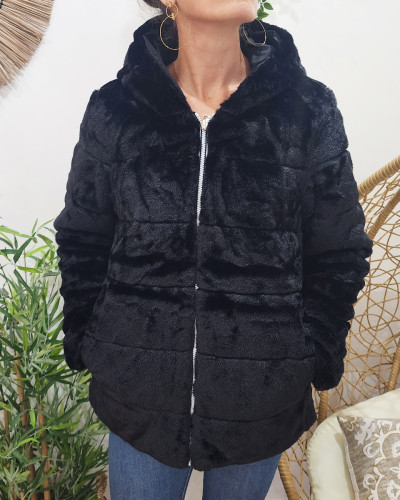 Parka femme réversible fausse fourrure noire Zola