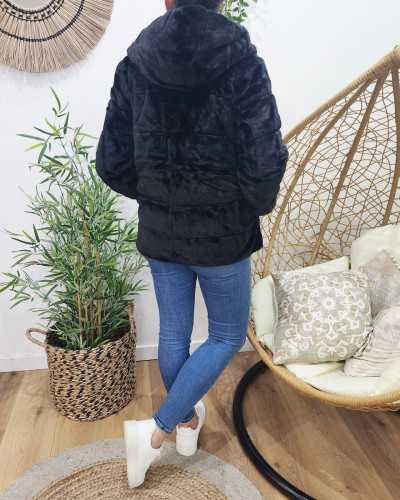 Parka femme réversible fausse fourrure noire Zola
