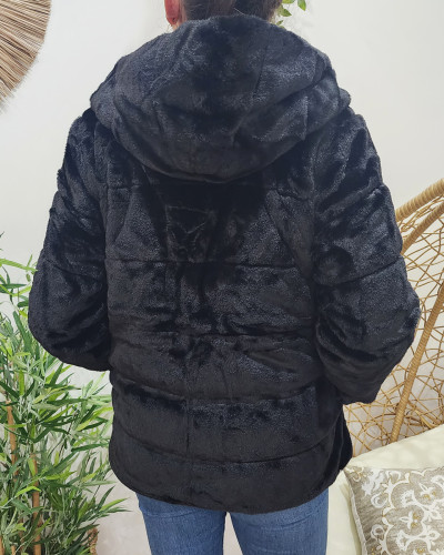Parka femme réversible fausse fourrure noire Zola
