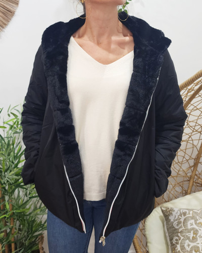 Parka femme réversible fausse fourrure noire Zola