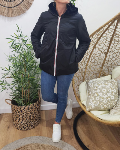 Parka femme réversible fausse fourrure noire Zola