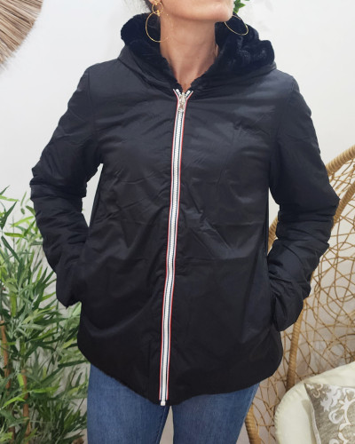 Parka femme réversible fausse fourrure noire Zola