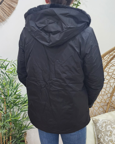 Parka femme réversible fausse fourrure noire Zola
