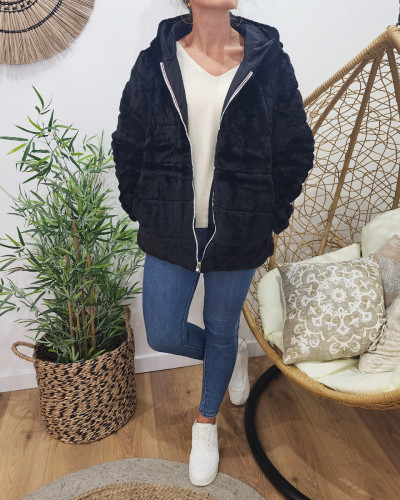 Parka femme réversible fausse fourrure noire Zola